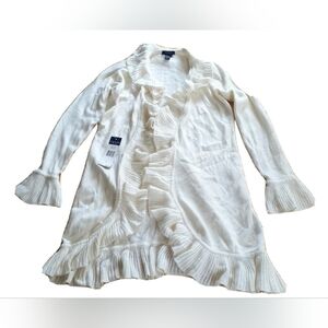 Chaps Ralph Lauren Women's Cream Ruffle Rabbit Hair Blend Cardigan Size Large